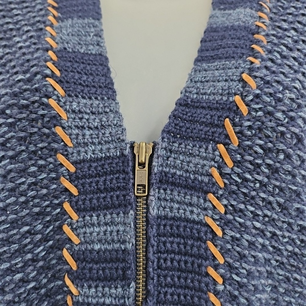Vtg 90s Susan Bristol Sz Med Blue Sweater Vest Boho Faux Suede Zip Grannycore - Picture 2 of 10